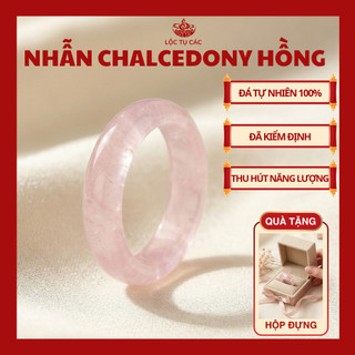 Nhẫn đá thạch anh Chalcedony phong thủy Lộc Tụ Các Madagascar chất băng - Khởi quang tinh xảo thu hút năng lượng