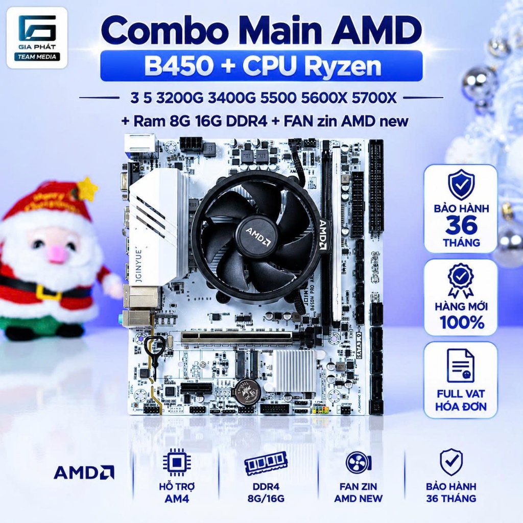 Combo Main AMD AM4 B450 + CPU Ryzen 3 5 3200G 3400G 5500 5600X 5700x + Ram 8G 16G DDR4 + FAN new