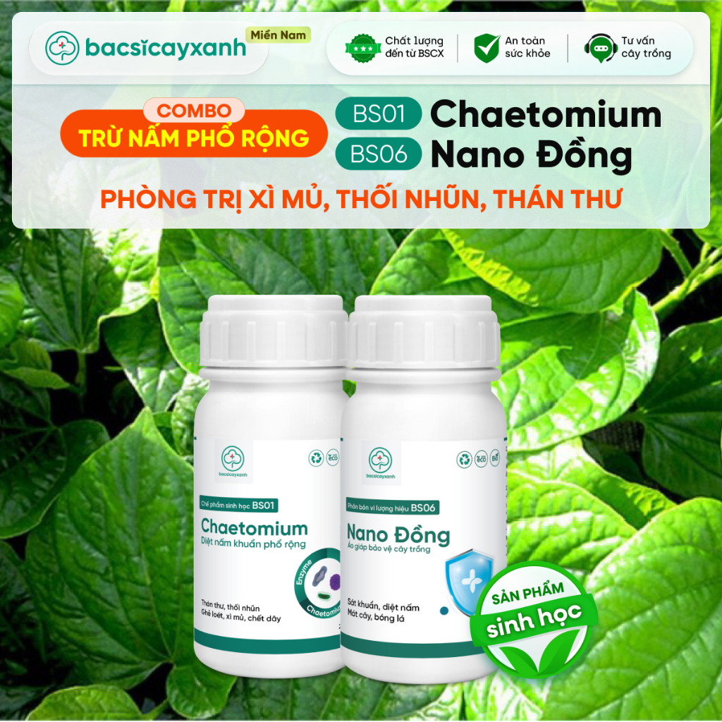 Combo BS01 Chaetomium BS06 Nano Đồng - Phòng Trị Xì Mủ Thối Nhũn Thán Thư - Bác Sĩ Cây Xanh
