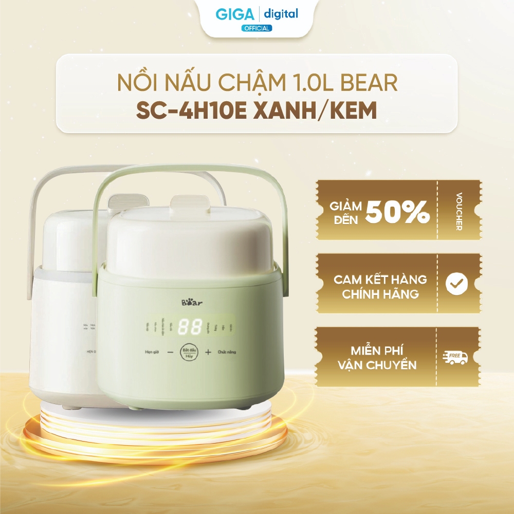 Nồi nấu chậm Bear SC-4H10E 1.0L - 7 chế độ nấu sẵn - Giữ ấm 24h - Bảng điều khiển tiếng Việt