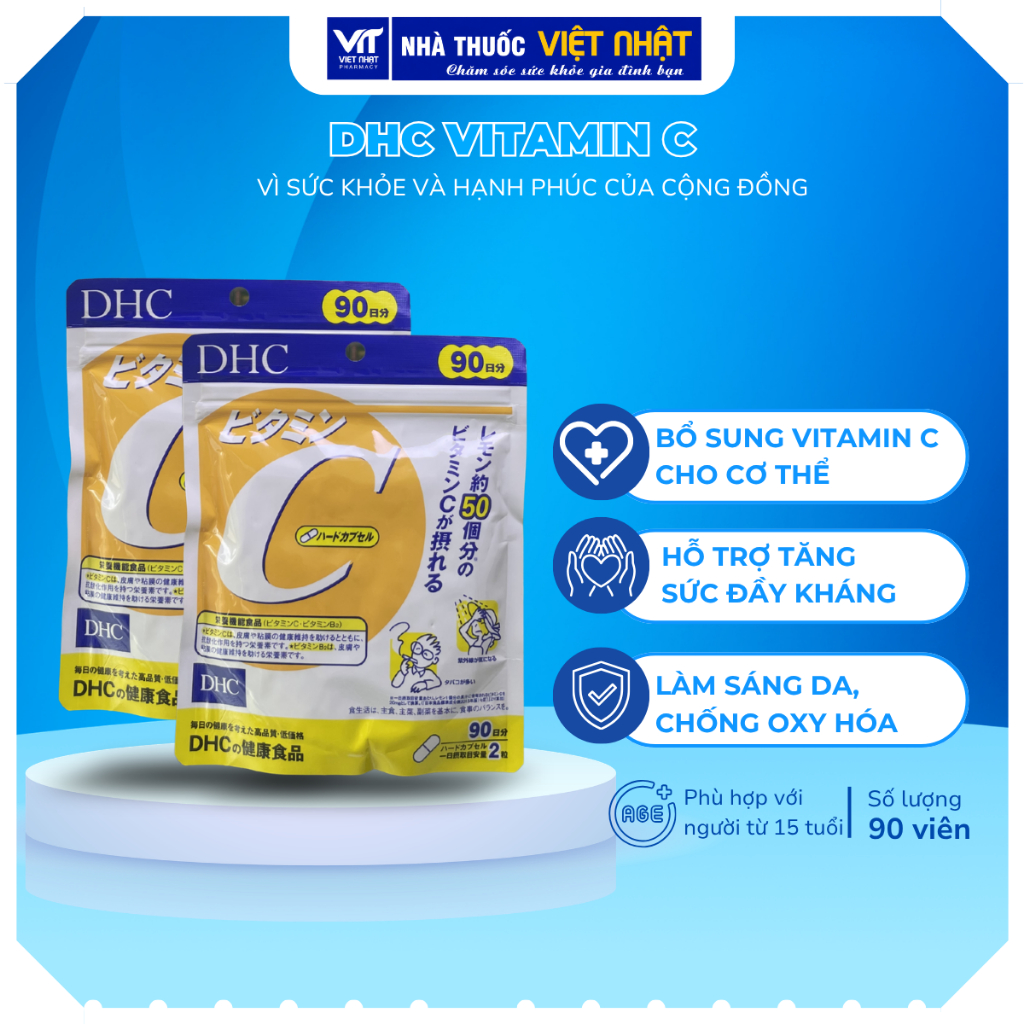 DHC Vitamin C Nhật Bản 30 Viên, 90 Viên, Bổ Sung Vitamin C, Vitamin B2, Hỗ Trợ Chống Oxy Hóa