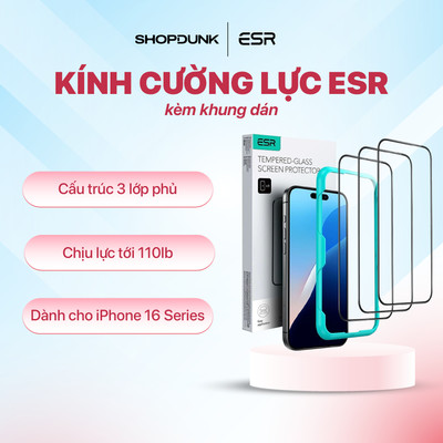 Kính cường lực ESR cho iPhone 16/ 16 Plus/ 16 Pro/ 16 Pro Max (kèm khung dán)