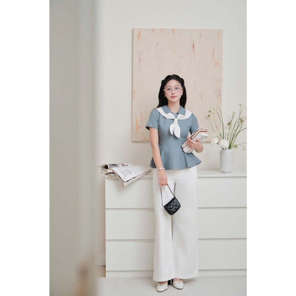 (Timeless Muse) Quần jeans trắng bổ thân trước, chất liệu jean mềm, form basic tôn dáng thời trang n