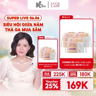 [VHLxLUCK LADY][MUA 3 TẶNG 2] MUA 3 túi khăn mặt dùng một lần Luck Lady 80 tờ túi rút tròn TẶNG 2 cuộn cùng loại