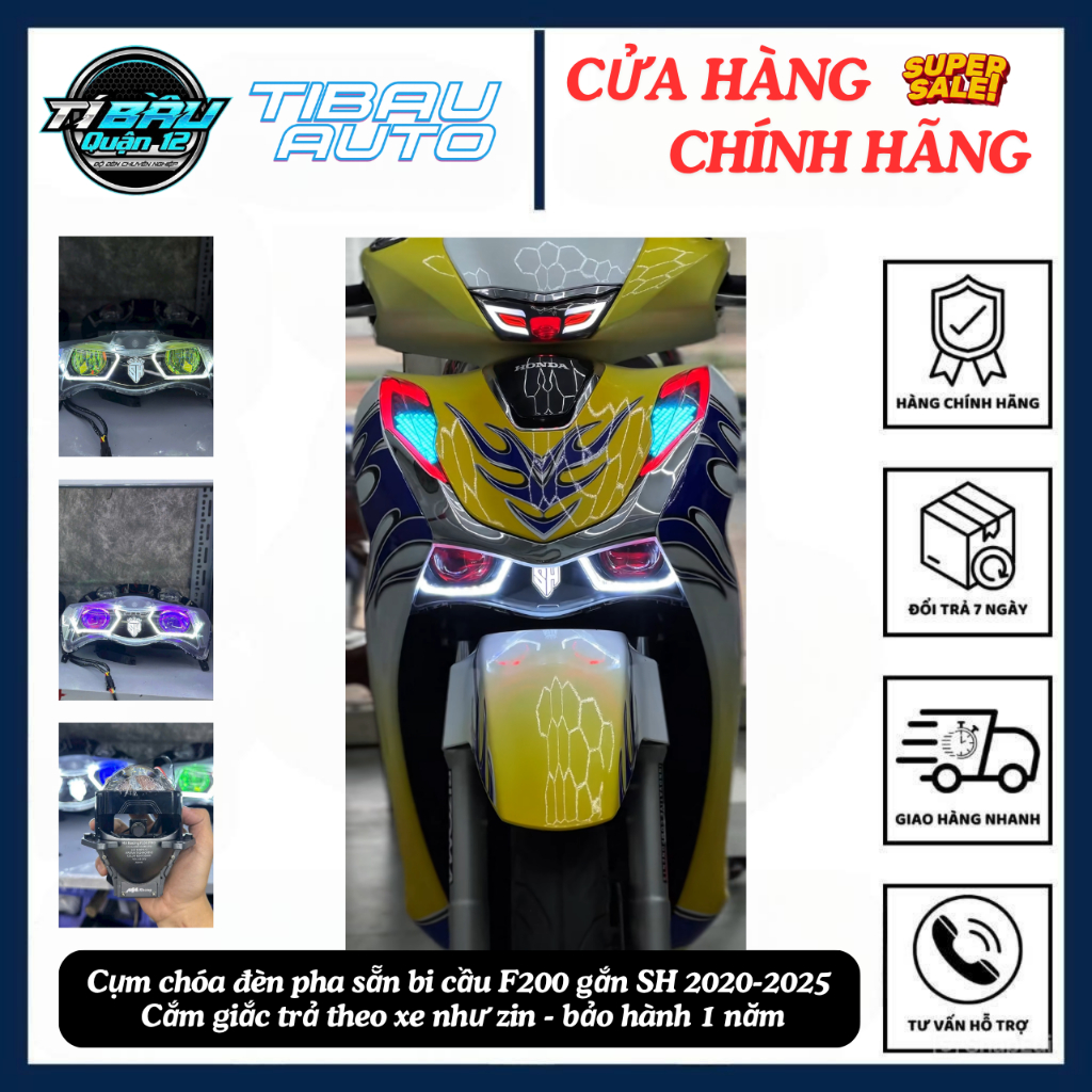 Cụm chóa đèn pha sẵn bi cầu F200 gắn SH 2020-2025 | Cắm giắc trả theo xe như zin - bảo hành 1 năm