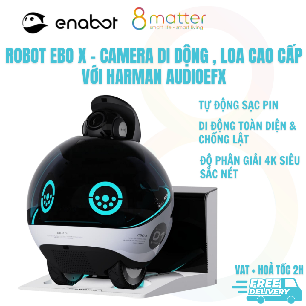 Robot camera thông minh EBO X, tích hợp Alexa, điều hướng V-SLAM, camera 4K sắc nét và loa cao cấp H