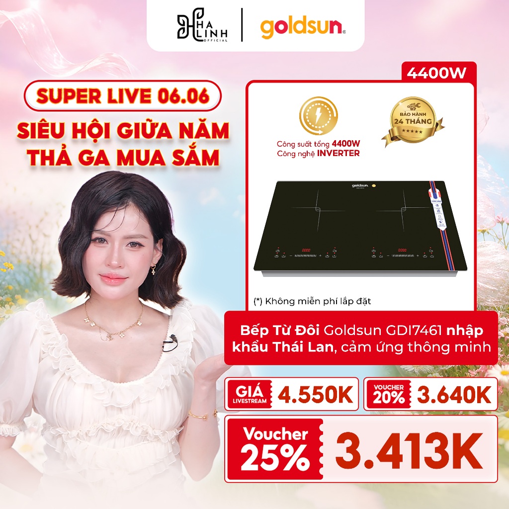[Võ Hà Linh x Goldsun] Bếp Điện Từ Đôi Goldsun GDI7461 Made in ThaiLand Công Suất 4400W Với Công Nghệ Inverter