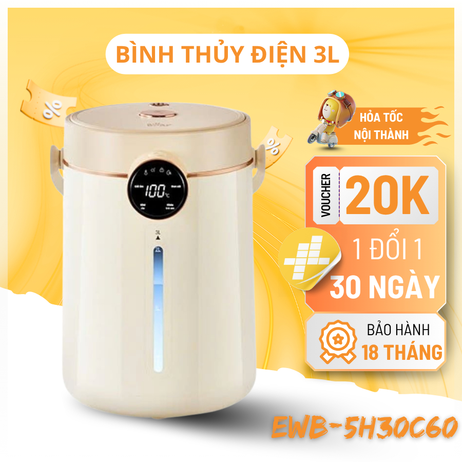 Bình Thủy Điện Bear EWB-5H30C60 3L Công Nghệ Ion Bạc Kháng Khuẩn Bảo Hành Chính Hãng 18 Tháng