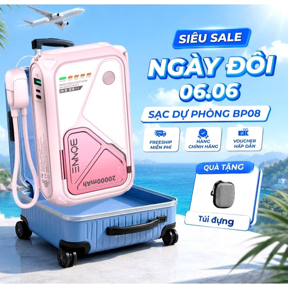[TẶNG TÚI+Cáp 4 cổng] Sạc Dự Phòng BP08, Củ Sạc Nhanh BONNE BP08 20.000 mAh Hỗ Trợ Sạc Không Dây