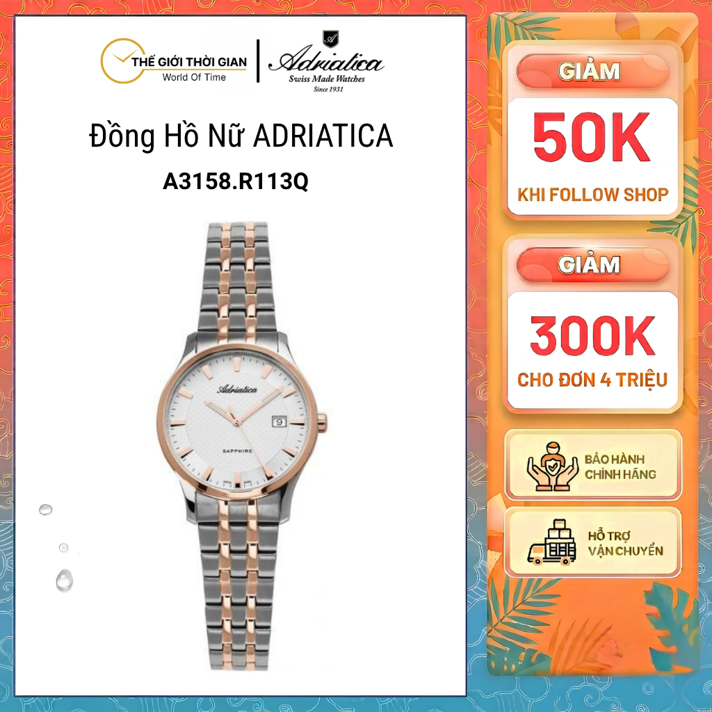 [Chính hãng] Đồng hồ nữ Adriatica A3158.R113Q _Thế Giới Thời Gian Official