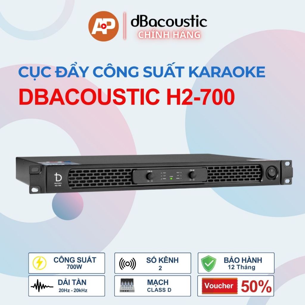 Đẩy Công Suất DBacoustic H2-700 - Công suất 700W - 2 kênh - Nhỏ Gọn - Mạch Class D - Chính Hãng