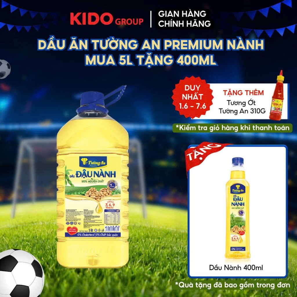 (QUÀ THÊM TRONG GIỎ) [MUA 5L TẶNG 400ML] Dầu Đậu Nành Tường An Premium 5L