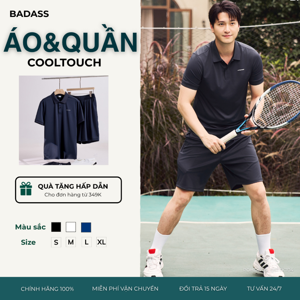 Áo Polo ,Quần Sooc Nam BADASS Cooltouch Regular Fit Co Giãn 4 Chiều Nhanh Khô Thoáng Mát_POHTK704, Q