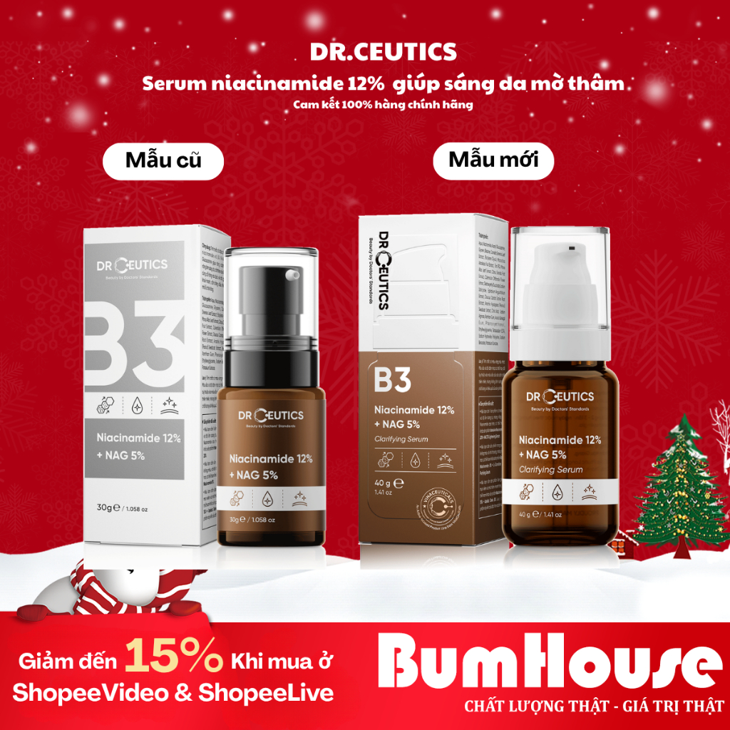 Serum Niacinamide(Vitamin B3) 12% DrCeutics Giảm Thâm Sáng Da Kiềm Dầu 30g 40g