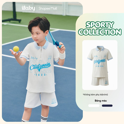 [ILABY 10-40kg] Bộ quần áo bé trai phong cách thể thao California áo polo khóa kéo thời trang [4029]