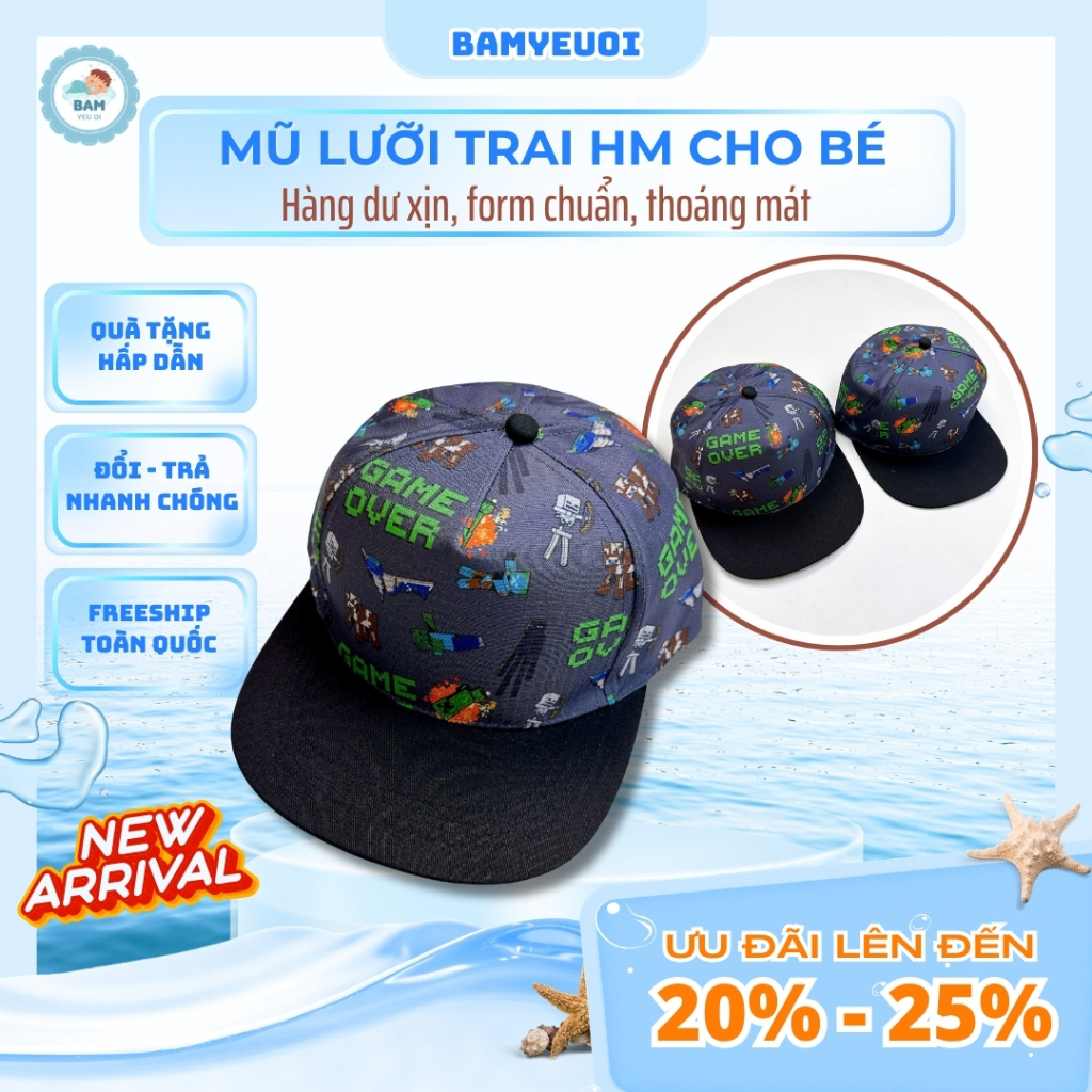 Mũ lưỡi trai cho bé hình minecraft
