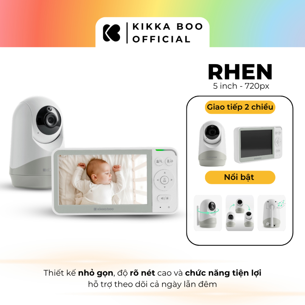 Máy Báo Khóc Kikka Boo Video Baby Monitor Rhen - Màn Hình 5 Inch - Chính Hãng