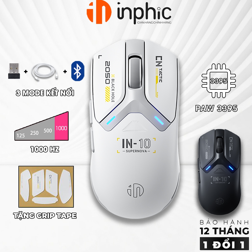 Chuột không dây gaming INPHIC IN10 8000hz bluetooth siêu nhẹ 3 mode có app sạc pin chơi game