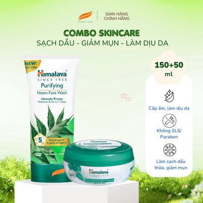 Combo làm sạch và dưỡng ẩm cơ bản Himalaya Neem Face Wash 150ml và Nourishing Skin Cream 50ml
