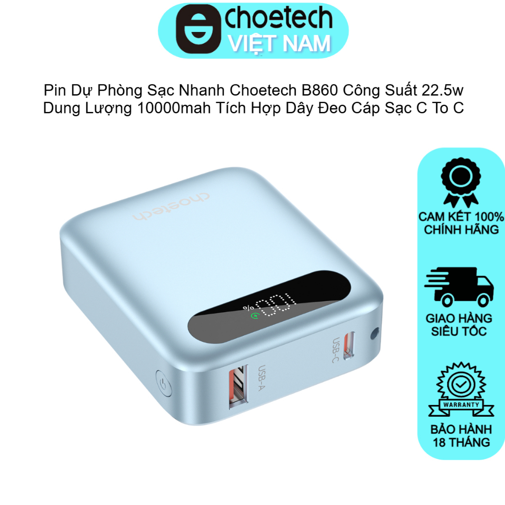Pin Dự Phòng Sạc Nhanh Công Suất 22.5W Choetech B860 Dung Lượng 10000mAh