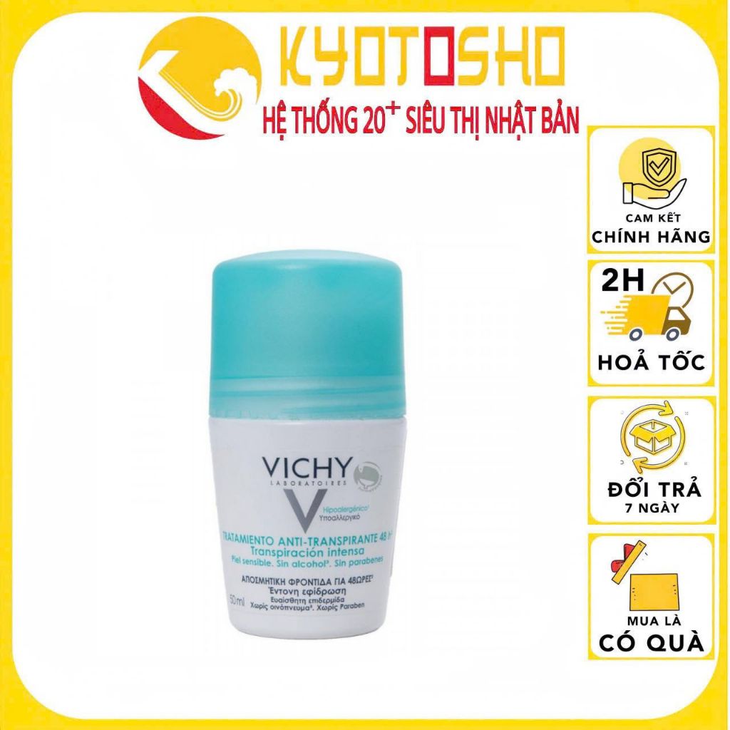 Lăn khử mùi cơ thể Vichy 48h - 50ml nắp xanh lá