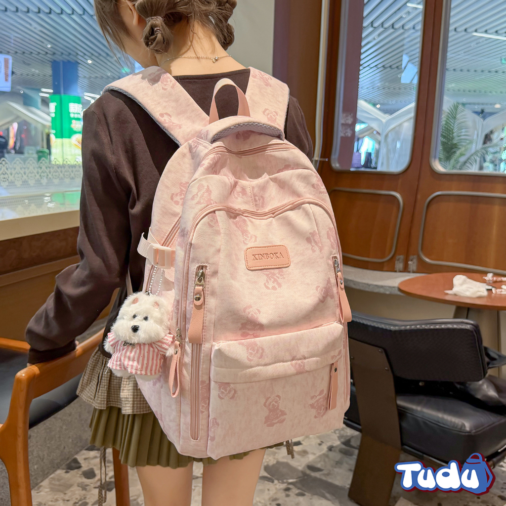 Balo Nữ Đi Học Chống Nước Tudu 017 Kèm Gấu Bông Cute, Balo Laptop 14 Inch Hàn Quốc Nhẹ Đẹp Đi Chơi | BigBuy360 - bigbuy360.vn