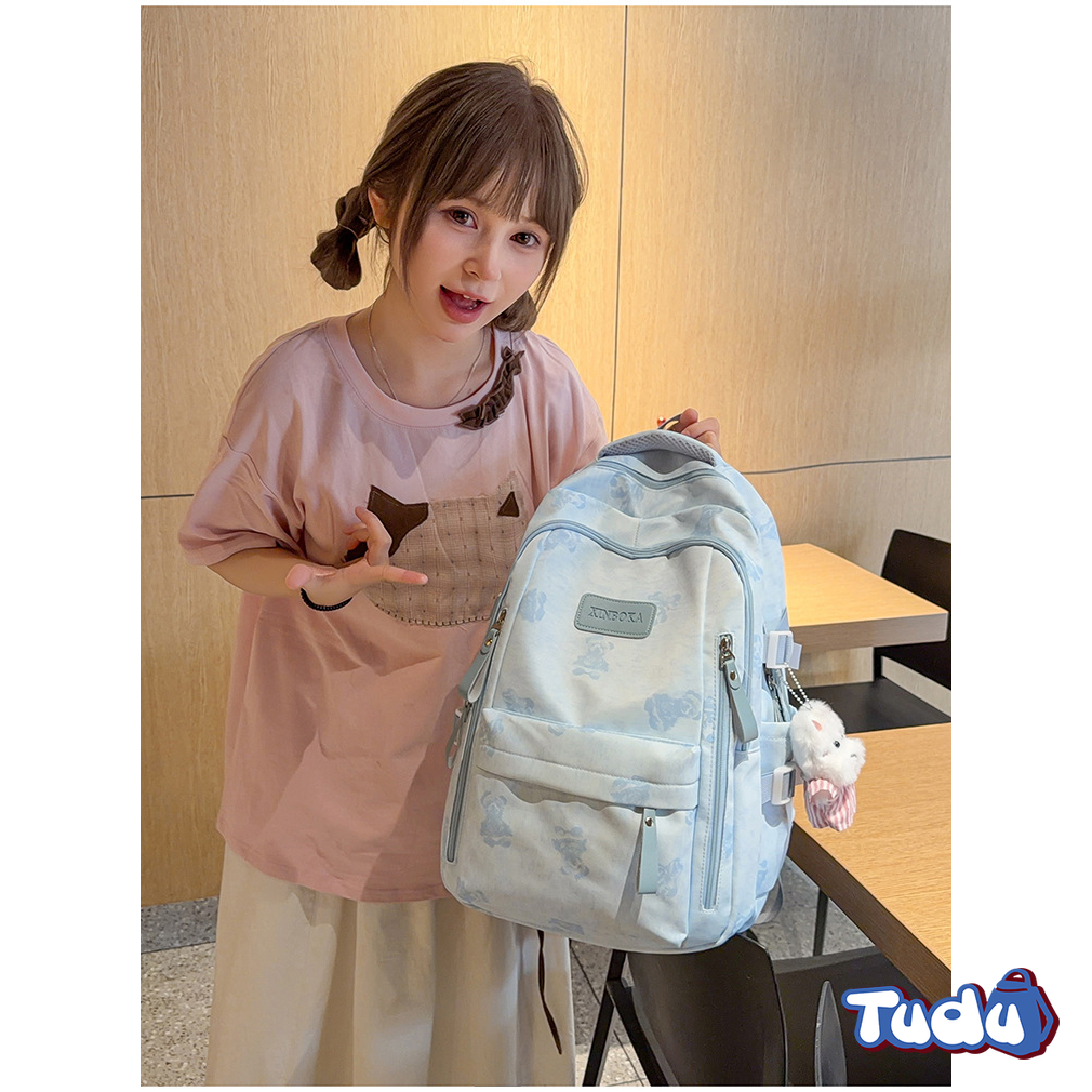 Balo Nữ Đi Học Chống Nước Tudu 017 Kèm Gấu Bông Cute, Balo Laptop 14 Inch Hàn Quốc Nhẹ Đẹp Đi Chơi | BigBuy360 - bigbuy360.vn