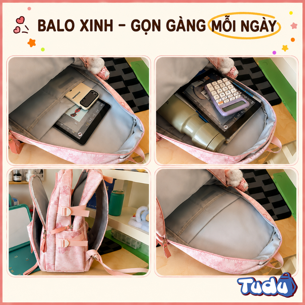 Balo Nữ Đi Học Chống Nước Tudu 017 Kèm Gấu Bông Cute, Balo Laptop 14 Inch Hàn Quốc Nhẹ Đẹp Đi Chơi | BigBuy360 - bigbuy360.vn