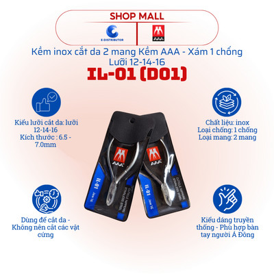 [HỎA TỐC] Kềm inox cắt da 2 mang xám 1 chống Kềm AAA IL-01 - Lưỡi 16 - Hàng chính hãng