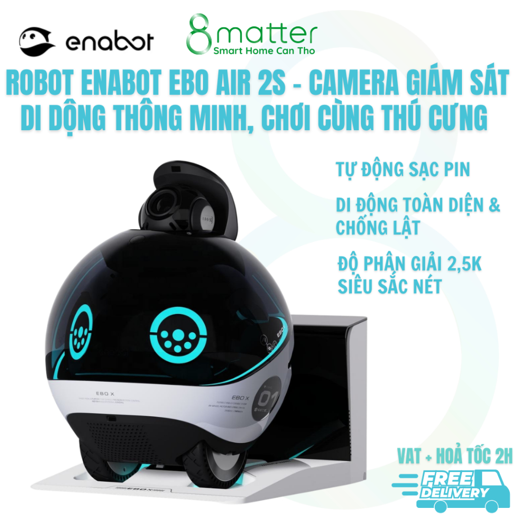 Robot  Enabot Camera EBO X  di động, tích hợp Alexa, điều hướng V-SLAM, camera 4K sắc nét, loa Harma