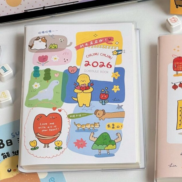Sổ Tay Planner 2026 Cute Hình Minh Họa Dễ Thương - Sổ Ghi Chép, Bullet Journal DIY, Check-in Học Tập