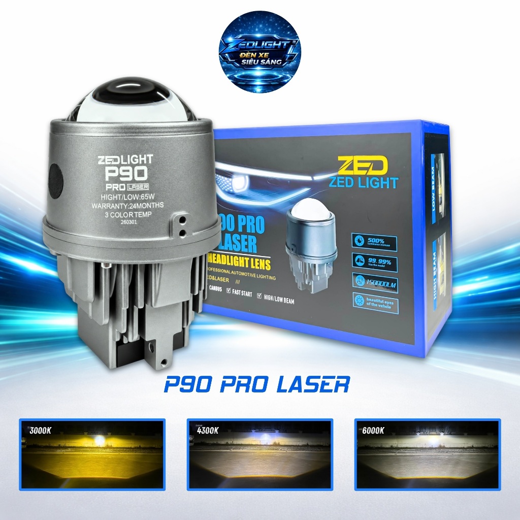 Đèn LED Bi Gầm 3.0 P90 Pro Laser ZEDLIGHT - 65W Có Tâm Trợ Pha Laser Chiếu Xa Trên 200m, Lắp Gầm Oto