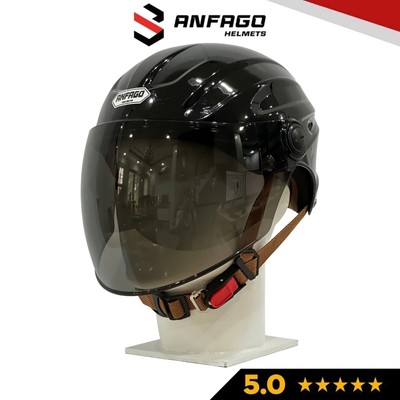 Mũ bảo hiểm gù Anfago kính dài màu đen bóng, đội nhẹ an toàn, size vòng đầu 55-59 cm