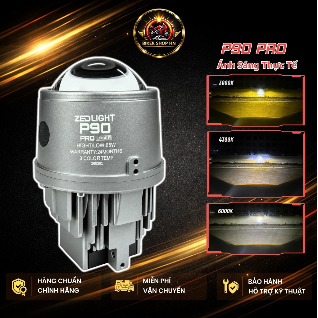 Đèn LED Bi Gầm 3.0 P90 Pro Laser ZEDLIGHT - 65W Có Tâm Trợ Pha Laser Chiếu Xa Trên 200m, Lắp Gầm Oto