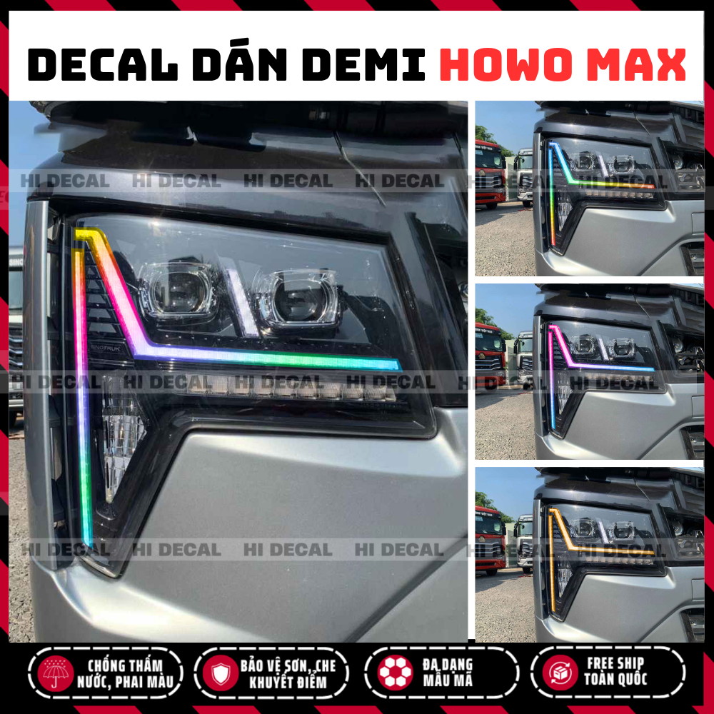 Tem dán đèn Howo Max, decal 7 màu đổi màu đèn, bảo vệ, trang trí