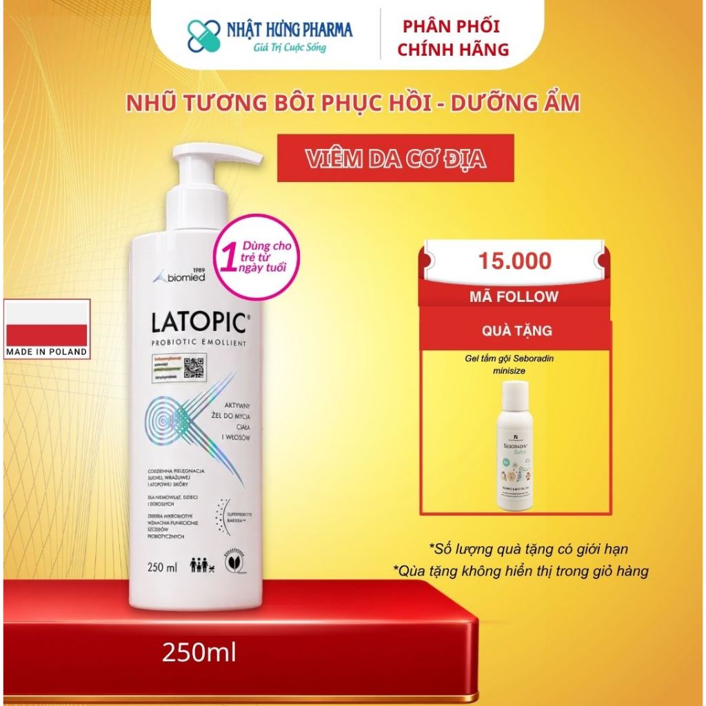 Nhũ Tương Dưỡng Ẩm LATOPIC PROBIOTIC EMOLLIENT ACTIVE BODY EMULSION dưỡng ẩm toàn thân, làm dịu da, 