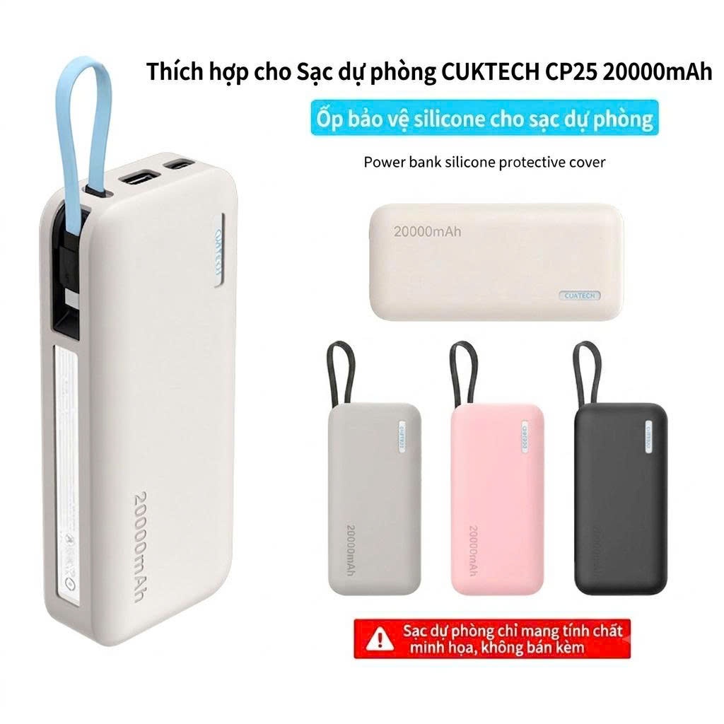 Ốp Bảo Vệ Silicon Cho Cuktech CP25 (PB200N) 20000mAh 55W - Silicon Mềm Chống Trầy Xước, Chống Va Đập