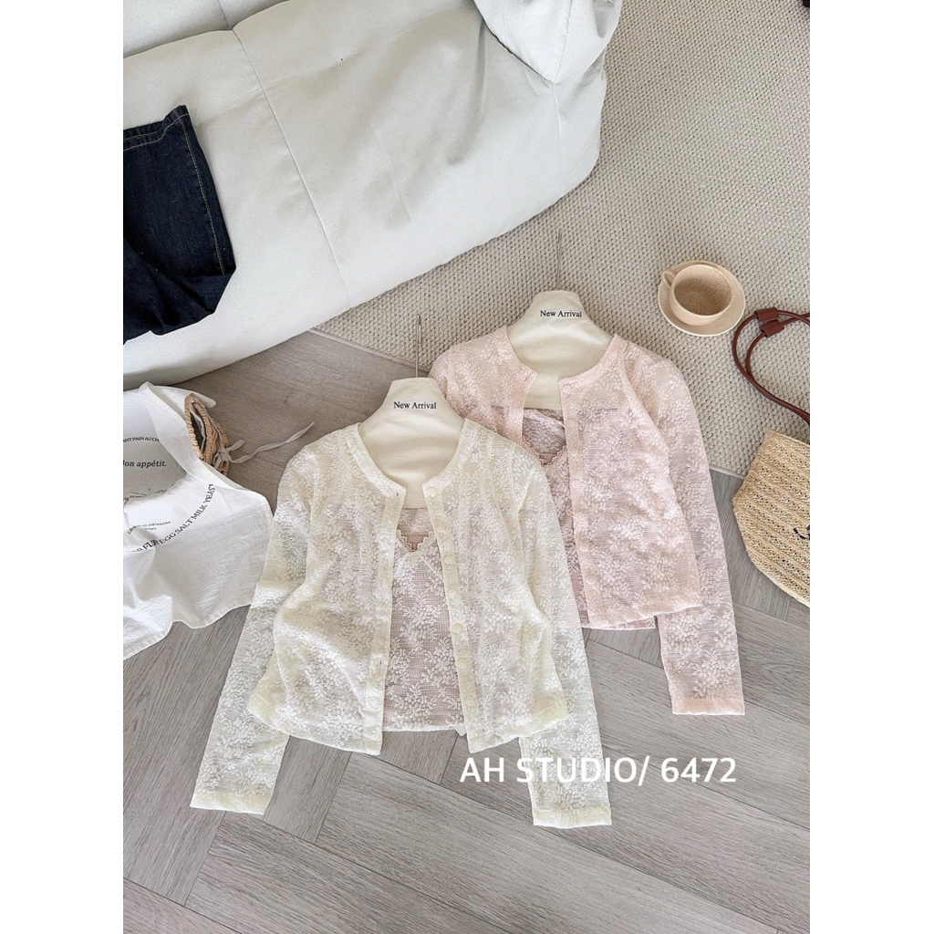 [Hàng L1 sẵn] Set ren hoa nổi 2 món: Áo hai dây ren ngực cổ V sexy kèm áo cardigan LOVELY SET | BigBuy360 - bigbuy360.vn