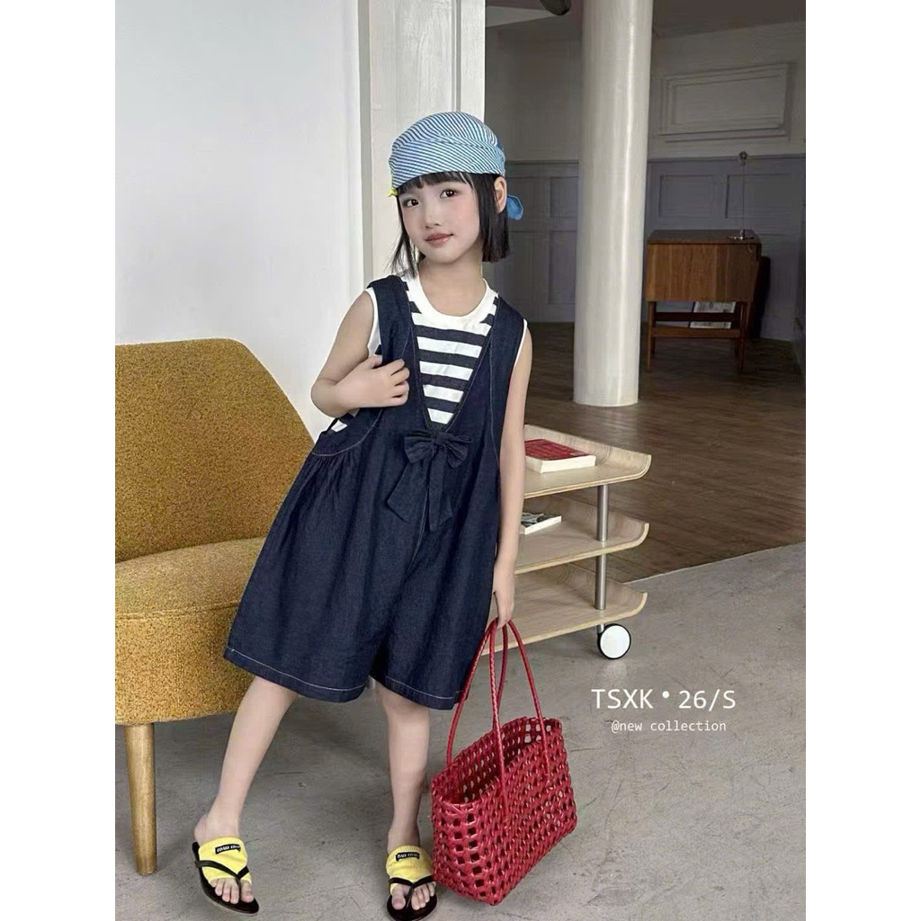 Set bé gái,set yếm bé gái,set yếm kẻ sn bé gái size 16-30kg