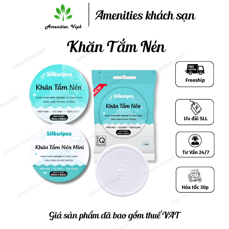Khăn Tắm Nén Silkwipes Cao Cấp 100% Viscose – Khăn Du Lịch Dùng Một Lần 30x60cm / 70x140cm...
