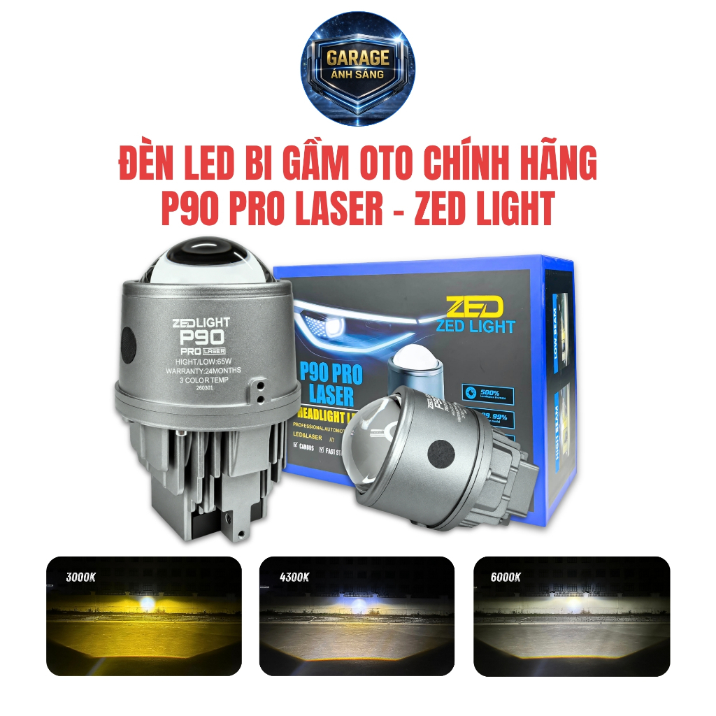 Đèn Bi Gầm 3.0 ZED LIGHT P90 Pro Laser - 3 Gam Màu Đèn Gầm Oto, Trợ Sáng Xe Máy Chống Nước IP68