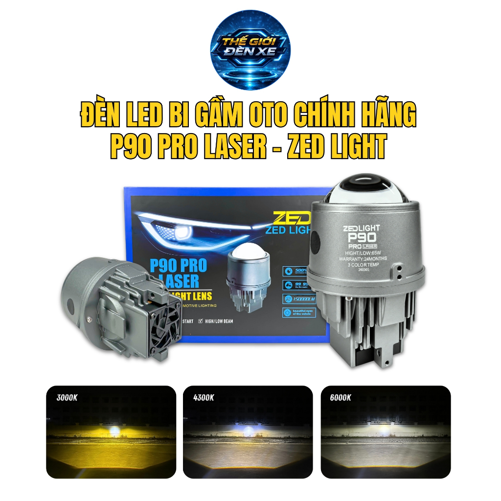 Đèn Bi Gầm Oto ZED LIGHT P90 Pro Laser - 3 Gam Màu Đèn Gầm Ô Tô, Trợ Sáng Xe Máy Chống Nước IP68