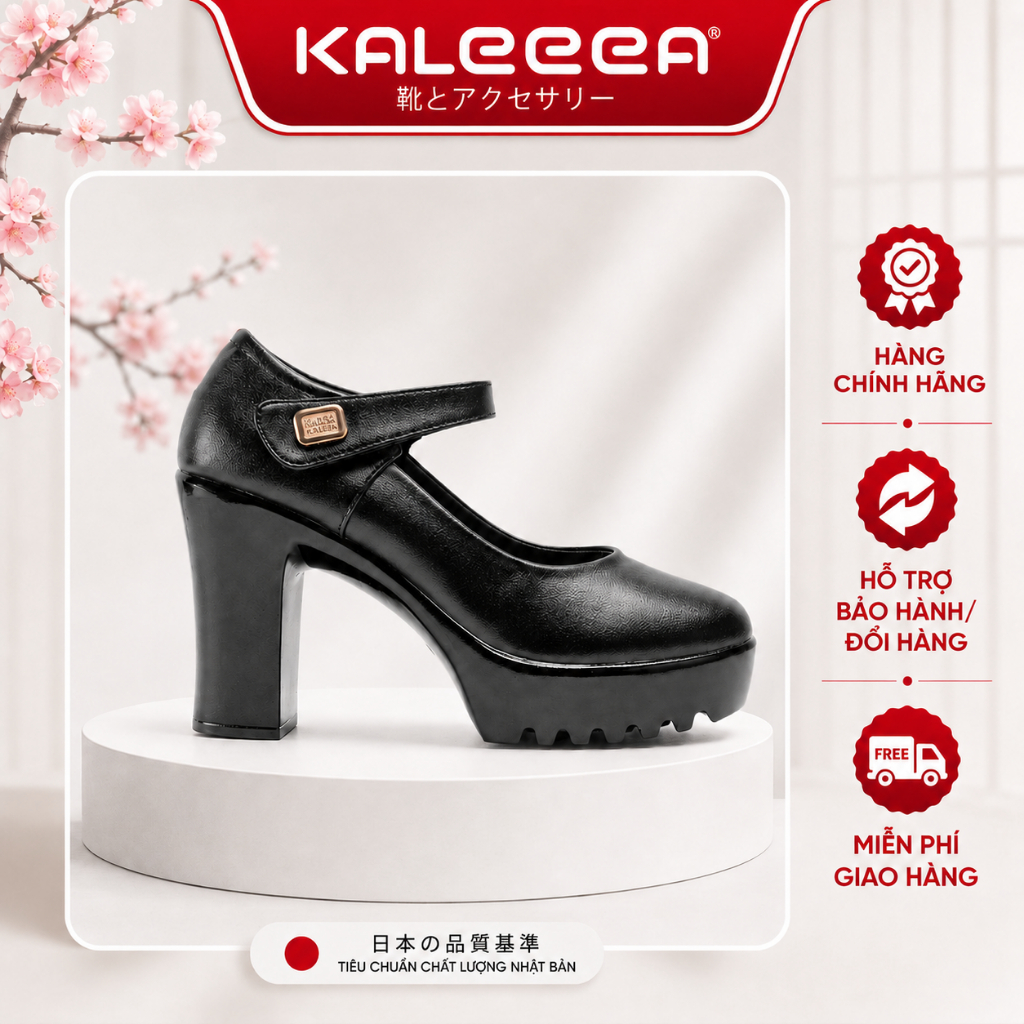 Kaleea G32 – Giày Cao Gót Nữ Đế Vuông Cao 9cm Quai Dán, Giày Nữ Đi Thời Trang, Siêu Nhẹ Hack Dáng