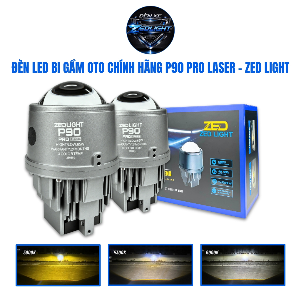 Đèn LED Bi Gầm Oto ZED LIGHT P90 Pro Laser - 3 Gam Màu Đèn Gầm Ô Tô, Trợ Sáng Xe Máy Chống Nước IP68
