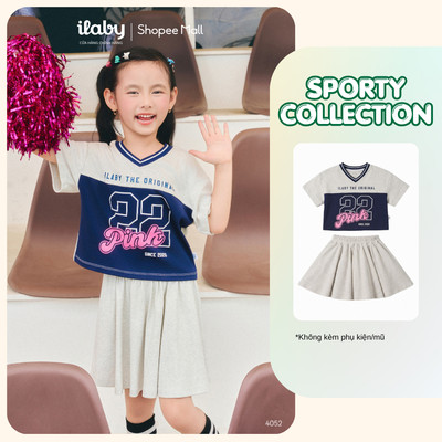[ILABY 10-40kg] Set bộ bé gái thiết kế dáng thể thao phối màu phong cách Cheerleader [4052]