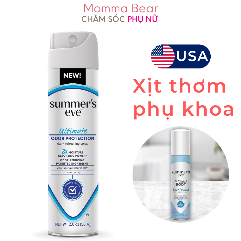 Xịt thơm vùng kín Summer's Eve, khử mùi, hút ẩm, vệ sinh, chăm sóc phụ khoa, hàng Mỹ - Momma Bear