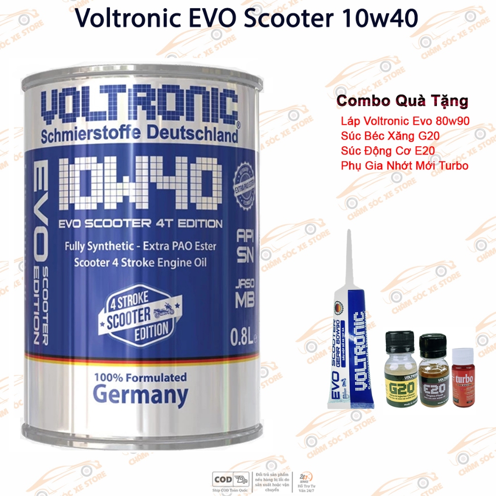 Dầu Nhớt Cho Xe Tay Ga Voltronic Evo Scooter Tặng Kèm 1 Láp Voltronic Evo 80w90, 1 E20, 1 G20 Và 1 P