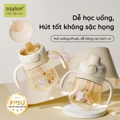 Bình tập uống PPSU Zaxion Cốc tập uống nước nắp lật thiết kế dạng mỏ vịt 280ml chống sặc cho bé