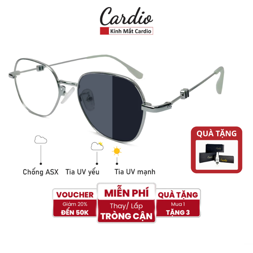 Gọng Kính Thời Trang Cá Tính Cardio, Gọng Kính Cận Kim Loại Cao Cấp Có Đổi Màu Chống UV CARDIO C108