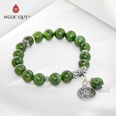 Vòng tay đá Ngọc bích tự nhiên phối charm - Mẫu VC0391 - Ngọc Qúy